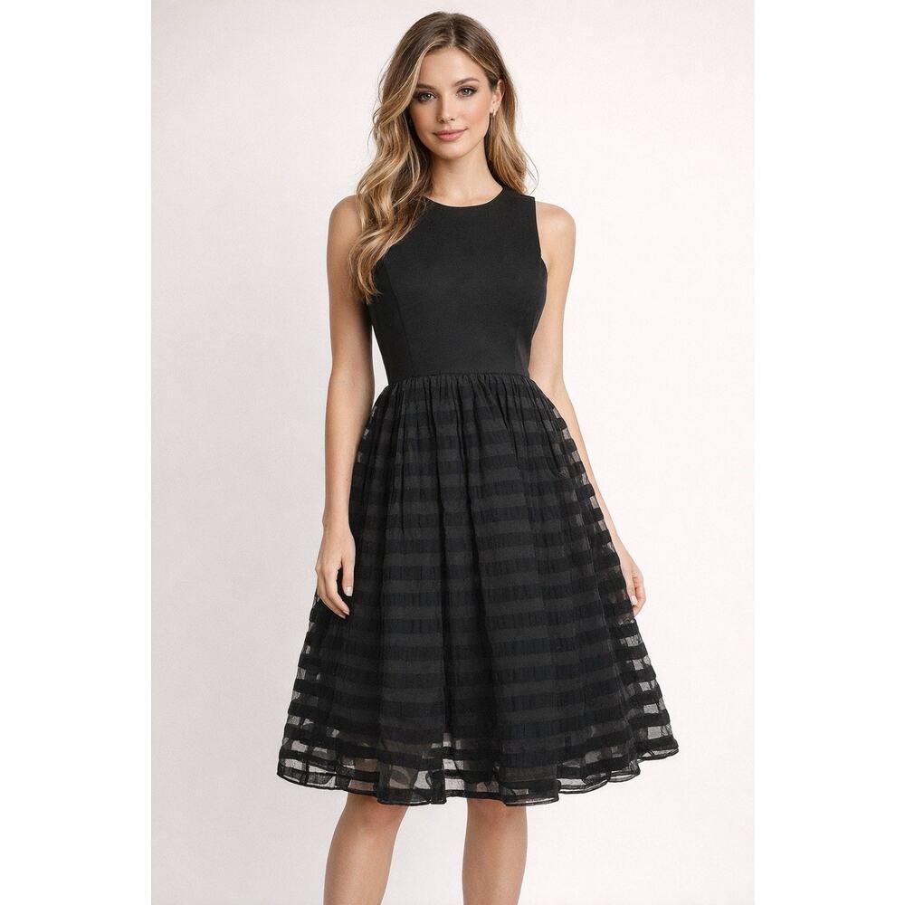 Harlyn Black Cocktail Dress / M Sleeveless Fit & Flare Midi Little Black Dress